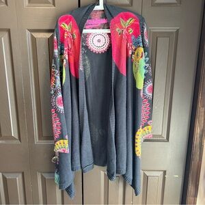 Desigual Vibrant Knit Cardigan with Floral Motif